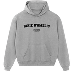 Dixie D'Amelio hoodie – grey men's hoodie with black Dixie D'Amelio letters and Players Couture logo on the chest