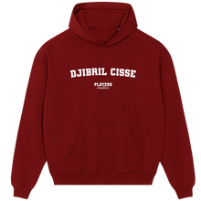 Maroon Players Couture men's hoodie with DJIBRIL CISSE text, premium sports fashion