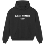 Djimi Traore hoodie – grey men's hoodie with black Djimi Traore letters and Players Couture logo on the chest