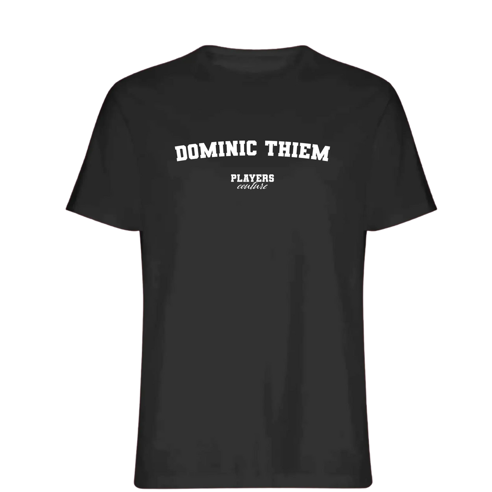 Dominic Thiem t-shirt – black men's t-shirt with white Dominic Thiem letters and Players Couture logo on the chest