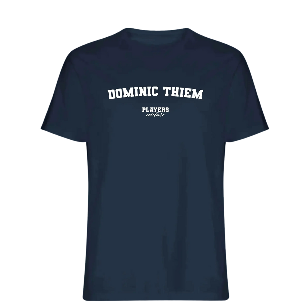 Dominic Thiem t-shirt – navy men's t-shirt with white Dominic Thiem letters and Players Couture logo on the chest