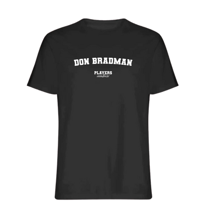 Don Bradman t-shirt – black men's t-shirt with white Don Bradman letters and Players Couture logo on the chest