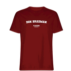 Don Bradman t-shirt – red men's t-shirt with white Don Bradman letters and Players Couture logo on the chest