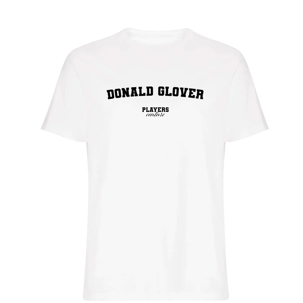 Donald Glover men's T-shirt in white with bold name lettering