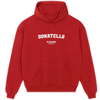 Donatello hoodie – red men's hoodie with white Donatello letters and Players Couture logo on the chest