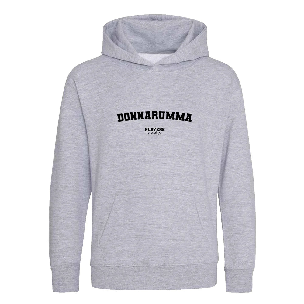 Donnarumma hoodie – grey kids' hoodie with black Donnarumma letters and Players Couture logo on the chest