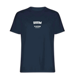 Doom t-shirt – navy men's t-shirt with white Doom letters and Players Couture logo on the chest
