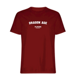 Dragon Age t-shirt – red men's t-shirt with white Dragon Age letters and Players Couture logo on the chest