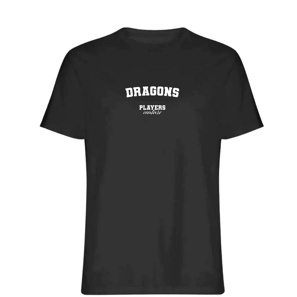 Dragons t-shirt – black men's t-shirt with white Dragons letters and Players Couture logo on the chest