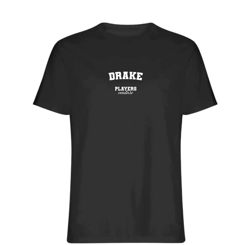 Drake t-shirt – black men's t-shirt with white Drake letters and Players Couture logo on the chest