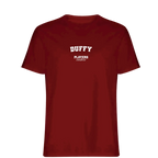 Duffy t-shirt – red men's t-shirt with white Duffy letters and Players Couture logo on the chest