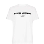 Duncan McKenzie men's T-shirt in white with bold name lettering