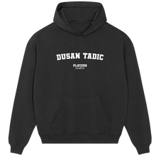 Dusan Tadic hoodie – black men's hoodie with white Dusan Tadic letters and Players Couture logo on the chest