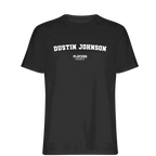 Dustin Johnson t-shirt – black men's t-shirt with white Dustin Johnson letters and Players Couture logo on the chest