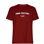 Ebor Festival t-shirt – red men's t-shirt with white Ebor Festival letters and Players Couture logo on the chest