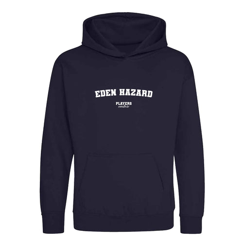 Eden Hazard hoodie – navy kids' hoodie with white Eden Hazard letters and Players Couture logo on the chest