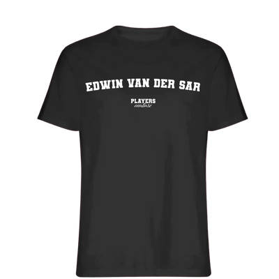 Edwin van der Sar t-shirt – black men's t-shirt with white Edwin van der Sar letters and Players Couture logo on the chest