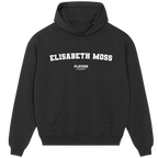 Elisabeth Moss hoodie – black men's hoodie with white Elisabeth Moss letters and Players Couture logo on the chest