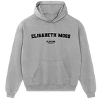 Elisabeth Moss hoodie – grey men's hoodie with black Elisabeth Moss letters and Players Couture logo on the chest