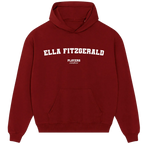 Ella Fitzgerald hoodie – red men's hoodie with white Ella Fitzgerald letters and Players Couture logo on the chest