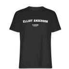 Elliot Anderson t-shirt – black men's t-shirt with white Elliot Anderson letters and Players Couture logo on the chest
