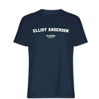 Elliot Anderson t-shirt – navy men's t-shirt with white Elliot Anderson letters and Players Couture logo on the chest