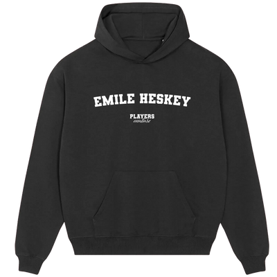 Emile Heskey hoodie – black men's hoodie with white Emile Heskey letters and Players Couture logo on the chest
