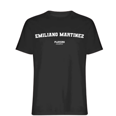 Emiliano Martinez t-shirt – black men's t-shirt with white Emiliano Martinez letters and Players Couture logo on the chest