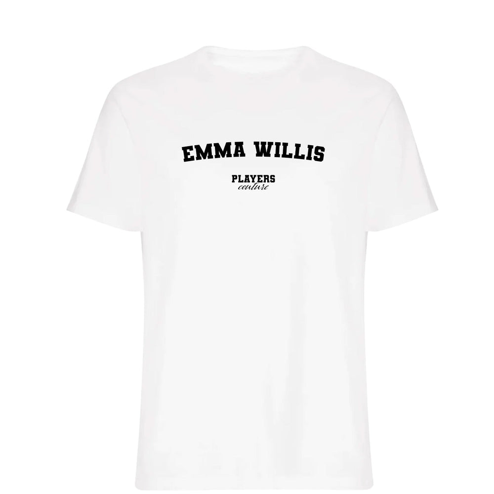 Emma Willis men's T-shirt in white with bold name lettering