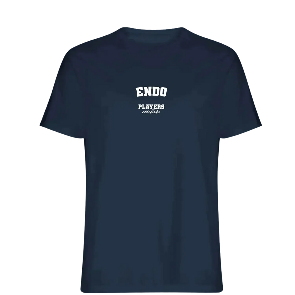 Endo t-shirt – navy men's t-shirt with white Endo letters and Players Couture logo on the chest