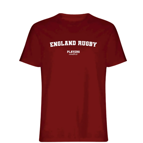 England Rugby t-shirt – red men's t-shirt with white England Rugby letters and Players Couture logo on the chest