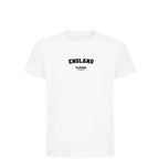 England t-shirt – white kids' t-shirt with black England letters and Players Couture logo on the chest