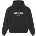 Eni Aluko hoodie – black men's hoodie with white Eni Aluko letters and Players Couture logo on the chest