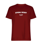 Epsom Derby t-shirt – red men's t-shirt with white Epsom Derby letters and Players Couture logo on the chest