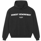 Ernest Hemingway hoodie – black men's hoodie with white Ernest Hemingway letters and Players Couture logo on the chest