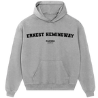 Ernest Hemingway hoodie – grey men's hoodie with black Ernest Hemingway letters and Players Couture logo on the chest