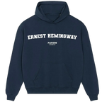 Ernest Hemingway hoodie – navy men's hoodie with white Ernest Hemingway letters and Players Couture logo on the chest