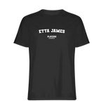 Etta James t-shirt – black men's t-shirt with white Etta James letters and Players Couture logo on the chest