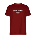 Etta James t-shirt – red men's t-shirt with white Etta James letters and Players Couture logo on the chest