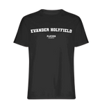 Evander Holyfield t-shirt – black men's t-shirt with white Evander Holyfield letters and Players Couture logo on the chest