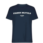 Evander Holyfield t-shirt – navy men's t-shirt with white Evander Holyfield letters and Players Couture logo on the chest
