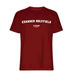 Evander Holyfield t-shirt – red men's t-shirt with white Evander Holyfield letters and Players Couture logo on the chest