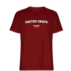 Exeter Chiefs t-shirt – red men's t-shirt with white Exeter Chiefs letters and Players Couture logo on the chest