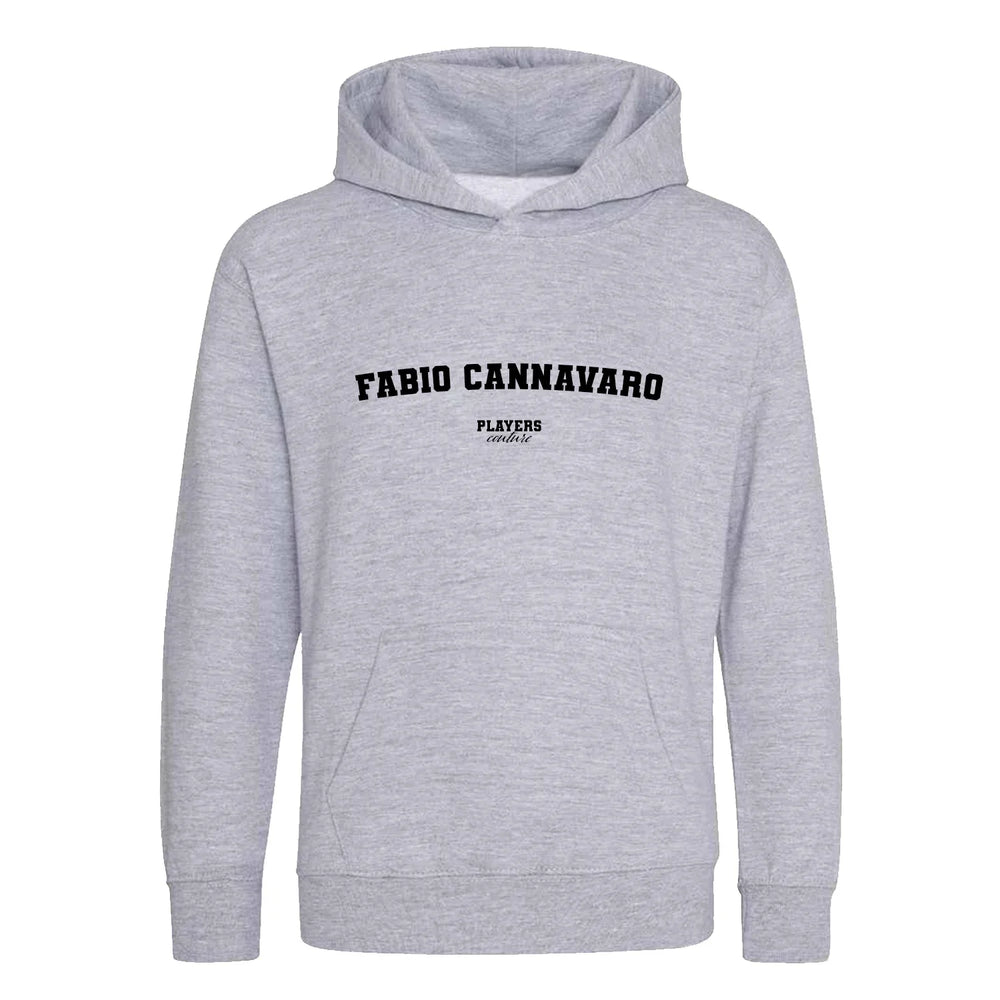 Fabio Cannavaro hoodie – grey kids' hoodie with black Fabio Cannavaro letters and Players Couture logo on the chest
