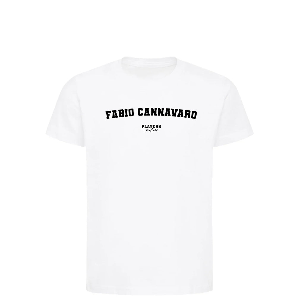 Fabio Cannavaro t-shirt – white kids' t-shirt with black Fabio Cannavaro letters and Players Couture logo on the chest