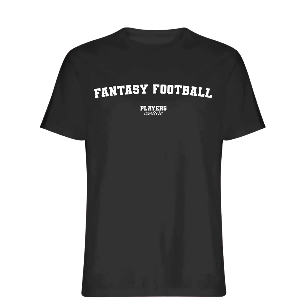 Fantasy Football t-shirt – black men's t-shirt with white Fantasy Football letters and Players Couture logo on the chest