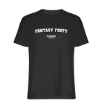 Fantasy Footy t-shirt – black men's t-shirt with white Fantasy Footy letters and Players Couture logo on the chest