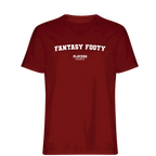 Fantasy Footy t-shirt – red men's t-shirt with white Fantasy Footy letters and Players Couture logo on the chest