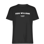 Fara Williams t-shirt – black men's t-shirt with white Fara Williams letters and Players Couture logo on the chest