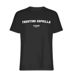 Faustino Asprilla t-shirt – black men's t-shirt with white Faustino Asprilla letters and Players Couture logo on the chest